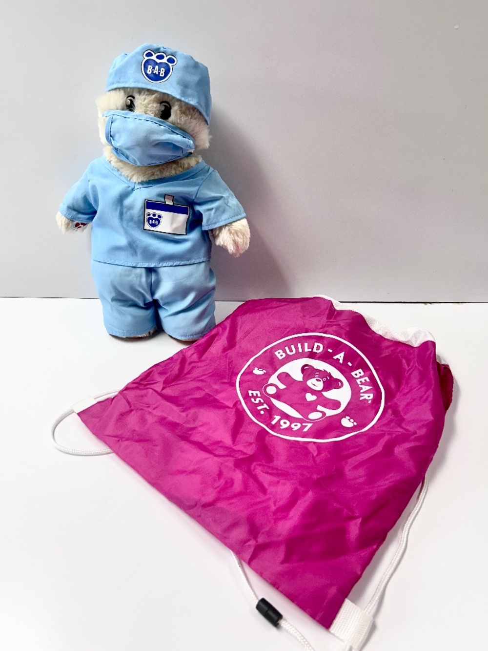Build A Bear Nurse Healthcare Worker 15" with Backpack Certificate Blue Scrubs